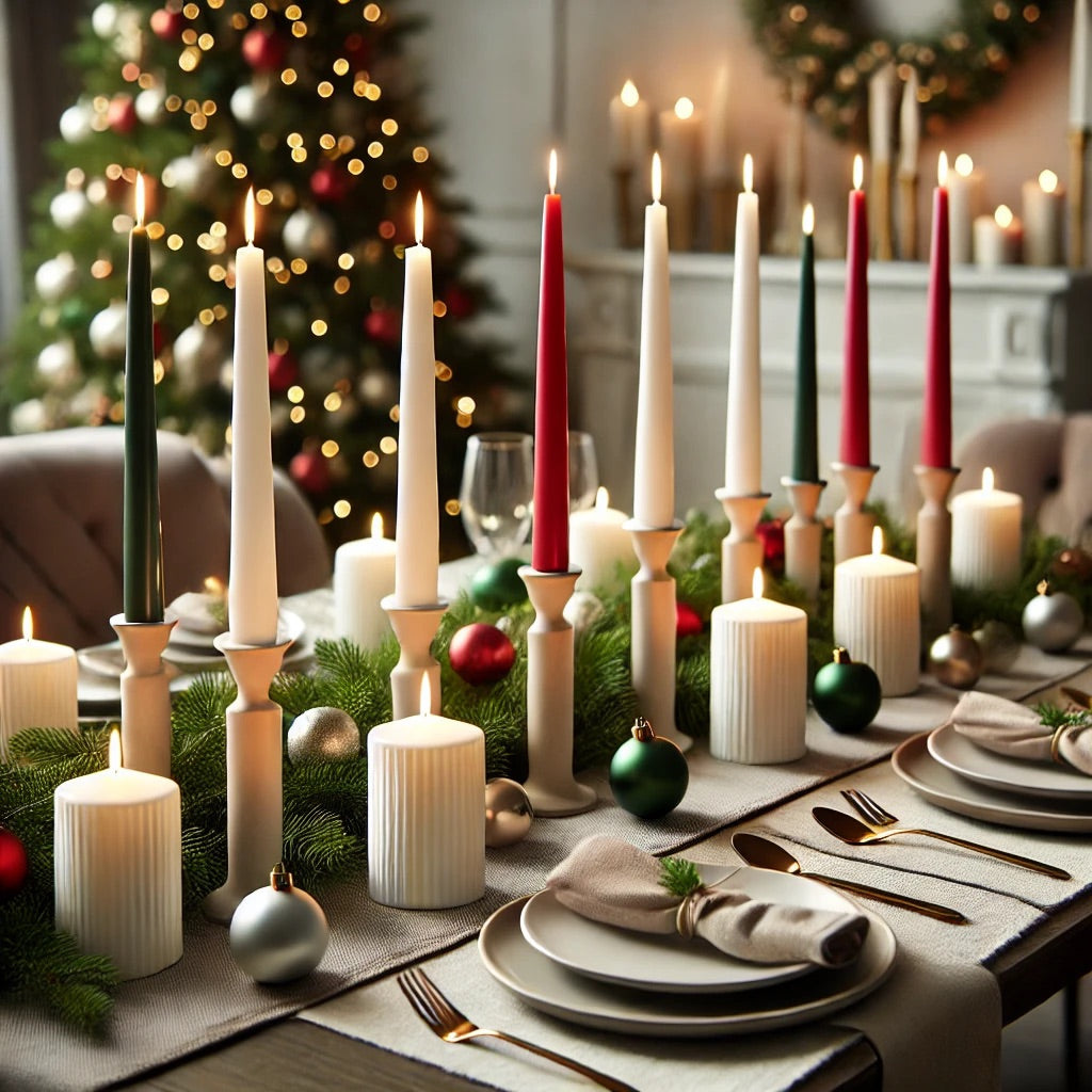 Seasonal Christmas Set Taper Dinner Candlesticks