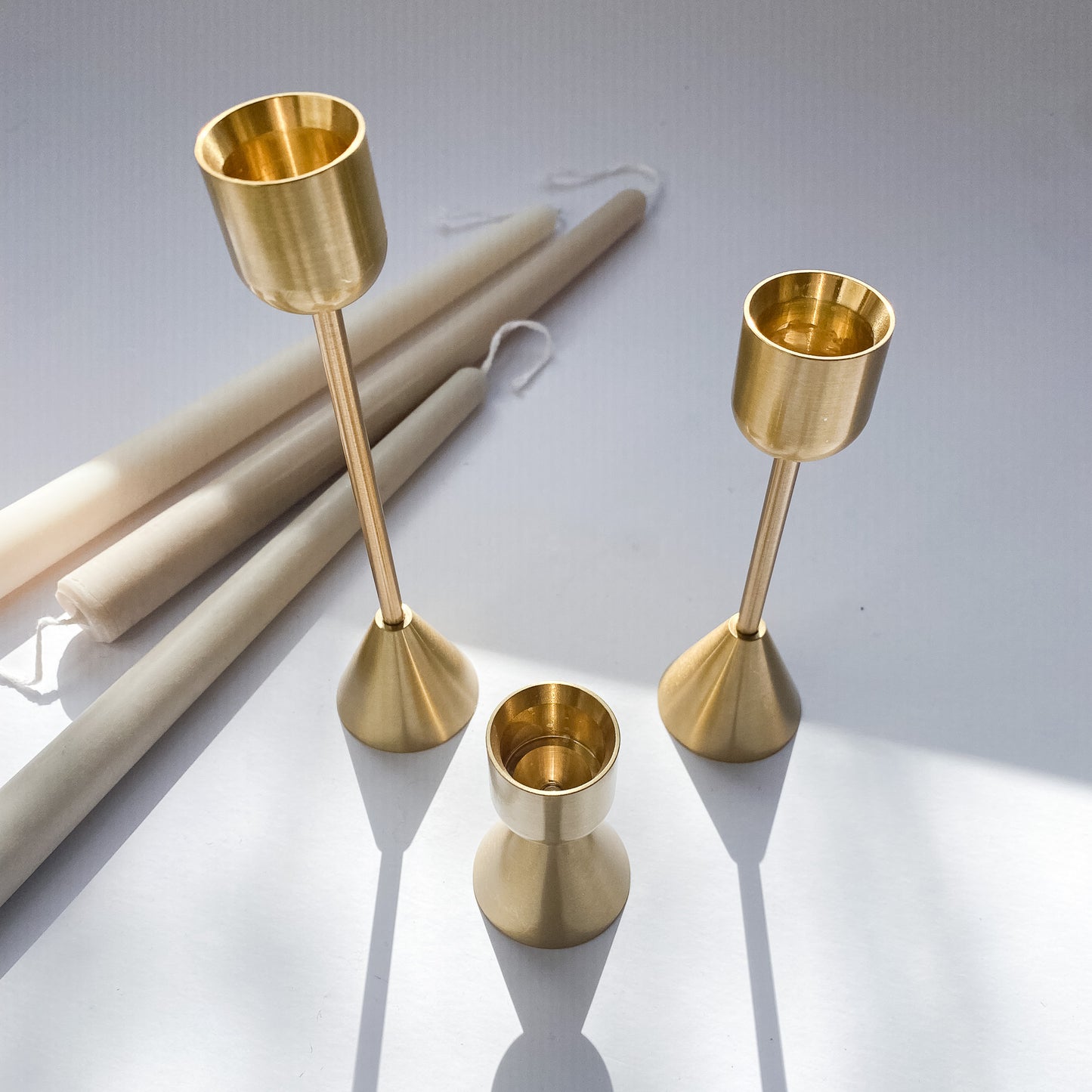 Gold Taper Candle Holders Set of 3