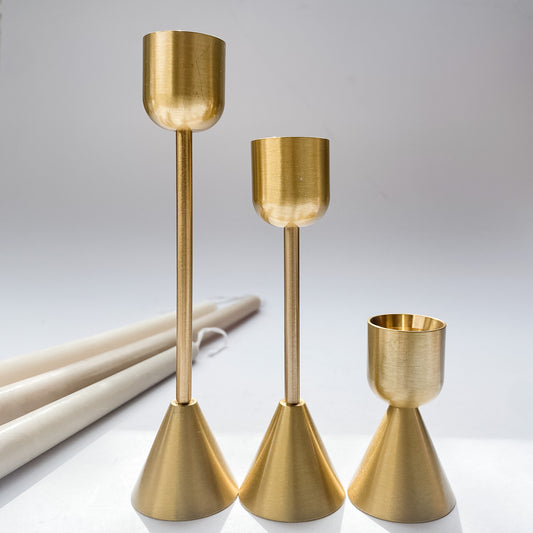 Gold Taper Candle Holders Set of 3