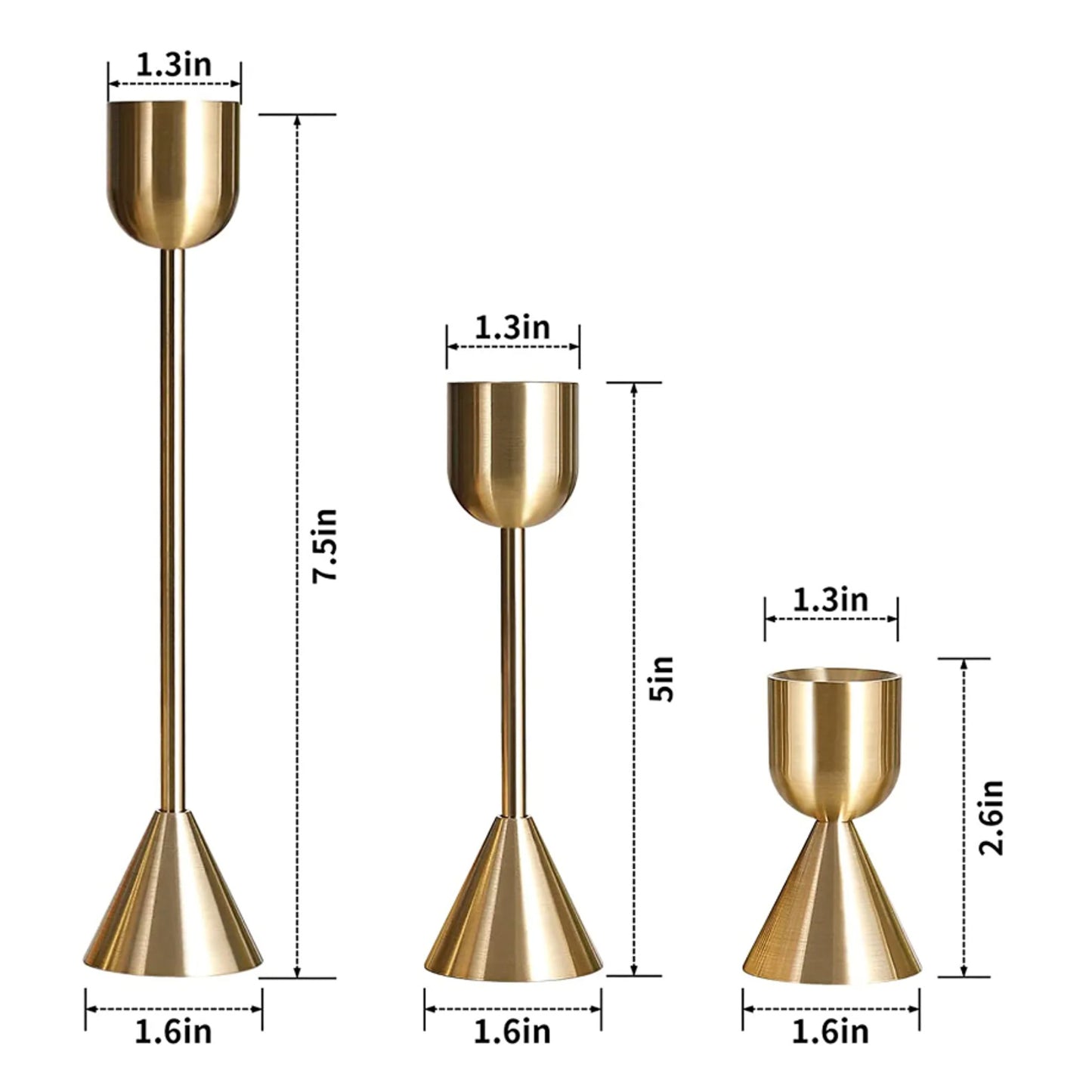 Gold Taper Candle Holders Set of 3